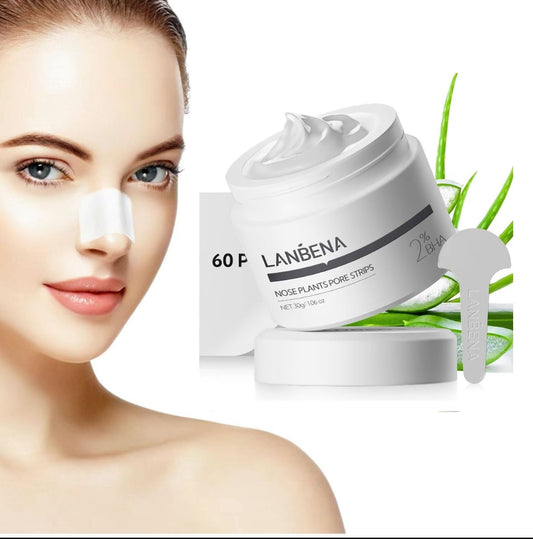Mascarilla para puntos negros con extracto de aloe vera y 60 tiras nasales, adecuada para todo tipo de piel.